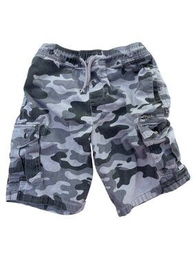 Wonder Nation Boys Camo Cargo Shorts L 10-12 Gray Drawstring Cotton Blend 33L